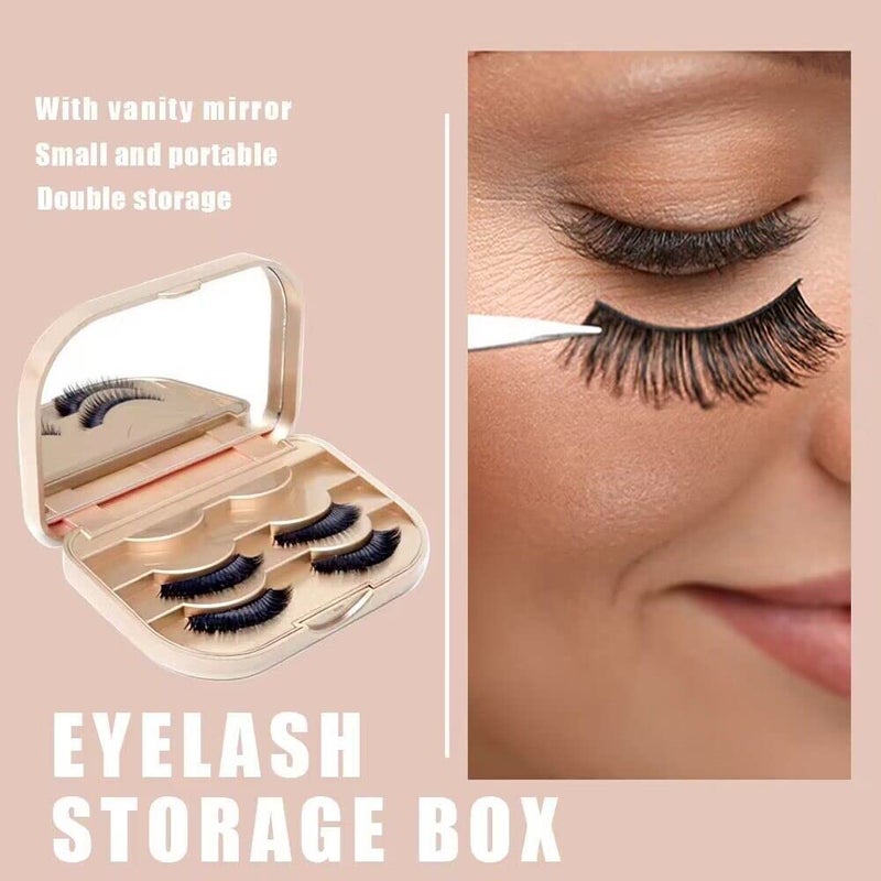 YiQiYi Cosmetic Case Empty Eyelashes Storage Case with Makeup Mirror Holder Box Fake Eyelash Packing Travel Storage Case Eyelashes Bag(Gold) - Image 4